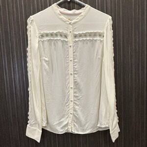 Boden Amara Coquette Embroidered Trim Top Size 8 Feminine Romantic Long Sleeve